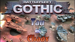 TBT Battlefleet Gothic Battle Report  Tau vs Chaos [upl. by Ahsatin337]