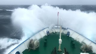 Fishery Research Vessel In Storm  Big Waves In The North Atlantic Ocean [upl. by Yemarej992]