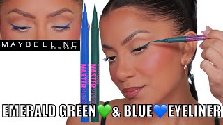 new MAYBELLINE MASTER PRECISE EYELINER GREEN amp BLUE TUTORIAL amp WEAR TEST  MagdalineJanet [upl. by Eteragram]