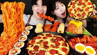 ASMR MUKBANG 편의점 핵불닭 미니 떡볶이 amp 핫도그 amp 치즈 피자 FIRE Noodle amp HOT DOG amp CHEESE PIZZA EATING SOUND [upl. by Alitha390]