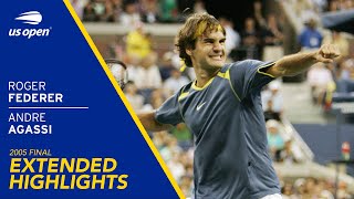 Roger Federer vs Andre Agassi Extended Highlights  2005 US Open Final [upl. by Nirat]