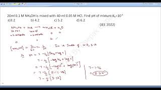 20ml 01M NH4OH is mixed with 40ml 005M HClfind pH [upl. by Eirrol]