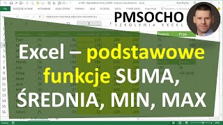 EXCEL  Podstawowe funkcje SUMA ŚREDNIA MIN MAX [upl. by Killen]