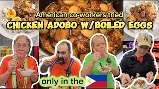 Chicken Adobo American trying Chicken Adobo with Boiled Eggs Try13 [upl. by Newsom]