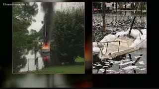 Sailboat catches fire in Virginia Beach [upl. by Llerret317]