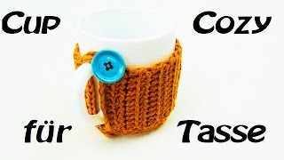 Cup cozy HÄKELN für Tasse  mit Knopf befestigt  praktisch  Häkelideen  Häkeltipps [upl. by Sheelagh]