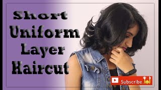 Short Uniform Layered Haircut English Subtitle [upl. by Oster]