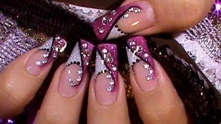 Flashy Pink amp Silver Crystal Nail Art Design Tutorial [upl. by Ahsetal]