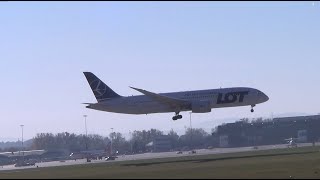 PLL LOT Boeing 7878 Dreamliner landing at Krakow Balice ORDKRK [upl. by Leahcym]