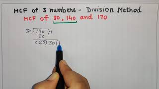 HCF of 3 numbers by Division Method [upl. by Neerbas]