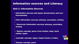 Information Sources  documentarynondocumentary  PrintElectronic   Books  Journals  Theses [upl. by Hiroshi]