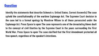 Identify the statements that describe Schenck v United States [upl. by Kcinemod]