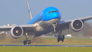 HEAVY CROSSWIND LANDINGS At Amsterdam Schiphol Airport  B747 B777 A330 [upl. by Marilla]