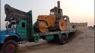 how to Loading  Unloading Compactor Roller Equipment on Trailer 2021 [upl. by Halik]