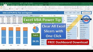 One Click Clear All Excel Slicers FREE DASHBOARD DOWNLOAD [upl. by Ilehs]