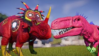 Triceratops amp Stegoceratops Vs Indoraptor amp Carnivores Fight Jurassic World Evolution [upl. by Nauhs121]