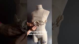 Decorating the bodice with round petals textilesurfacedesign creativedraping fabricmanipulation [upl. by Smiley]