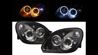 CrazyTheGod SLKCLASS R170 0104 FACELIFT Guide LED Halo Projector Headlight Black for MercedesBenz [upl. by Jecon]