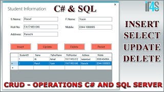 CRUD operations using C and SQL Server database  Insert  Delete  Update  Select  Tutorial [upl. by Ttehc638]