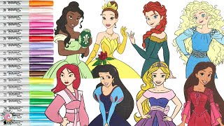 Disney Princess Coloring Book Compilation Color Swap Ariel Mulan Tiana Belle Merida Elsa Rapunzel [upl. by Noseimaj]