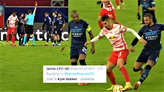 RB Leipzig vs Man City 21 Kyle Walker receives a straight red card after kicking Silva ⛔ [upl. by Ecenaj]