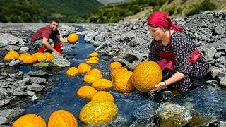 Washing Giant Melons in the Mountain River Winter Melon Canning with the Hermit Family [upl. by Noremmac]