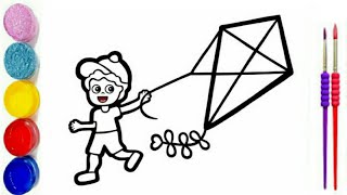 How to Draw a Boy Flying kite A Boy Flying Kite Easy Step by Step [upl. by Dusza257]