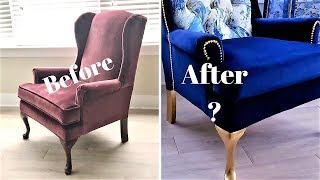 NO SEW OLD CHAIR TRANSFORMATION DIY HOW TO ACHIEVE A HIGH END LOOK FOR LESS [upl. by Kemble]