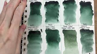 Watercolor Perylene Green Comparison of 7 Brands  Zoisite [upl. by Markiv]