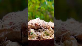 Cooking delicious Chicken Alfredo homemade pasta in nature [upl. by Reger]