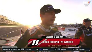 COREY HEIM POSTRACE INTERVIEW  2024 CRC BRAKLEEN 175 NASCAR TRUCK SERIES AT POCONO [upl. by Nannette591]