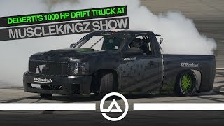 DeBertis 1000 hp Drift Truck Smoking Tires at MuscleKingz Show [upl. by Htinek239]