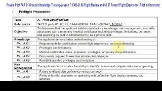 Private Pilot Ground Lesson 7 6156 Flight Review 6157 Recent Flight Experience Pilot in Command [upl. by Nomelc]