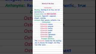 Word of the Day  Ostensible vocabulary english ostensible learn shorts viral words common [upl. by Nivram]