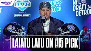 LAIATU LATU speaks after being selected No 15 in NFL Draft by COLTS  Yahoo Sports [upl. by Nauj]