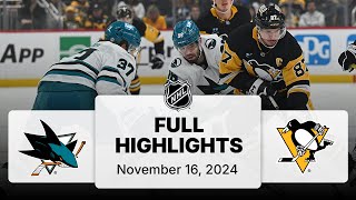 NHL Highlights  Sharks vs Penguins  November 16 2024 [upl. by Scopp]