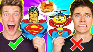 PANCAKE ART CHALLENGE Mystery Wheel 3 amp How To Make Avengers Captain Marvel amp Shazam Diy Art [upl. by Suciram481]