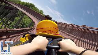 Manège TRACE DU HOURRA Coaster Parc Astérix 2019  On ride POV [upl. by Ahsiele]