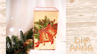 Christmas decoupage vase DIY ideas decorations craft tutorial  URADI SAM [upl. by Rebe]