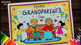 Happy Grandparents Day drawing  How to draw Grandparents Day poster step by step [upl. by Bride]