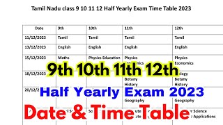 9th 10th 11th 12th Half Yearly Exam Time Table 2023  TN half yearly exam timetable 2023  11th 12th [upl. by Horne]