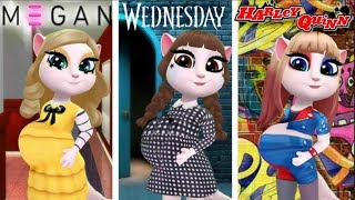 Pregnant M3GAN vs Pregnant Wednesday Addams vs Harley Quinn Pregnant  My Talking Angela 2 [upl. by Elinore617]