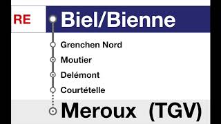 SBB Ansagen  annonces CFF  RE BielBienne–Moutier–Delémont–Porrentruy–Delle–Meroux TGV [upl. by Airbas]