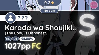 osu Hypo  93★ Someone FCed Karada wa Shoujiki datte Ittenno The Body is Dishonest HDDT [upl. by Aba]