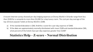 Statistics Help A recent Internet survey showed perday lodging expenses at Disney World in Orlando [upl. by Mcroberts]