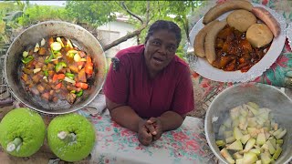 Innovative Way To Cook Breadfruit Brown Stew Style With Dumpling Banana amp Coco Epic Out Door Cooking [upl. by Leribag]