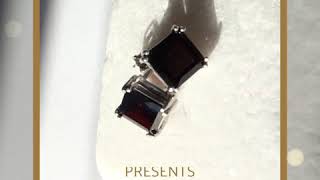 Silver jewelry set with square natural Czech Garnet Pyrope [upl. by Kristy]