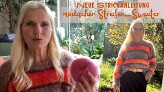 Pullover mit Streifen stricken  modischer Sweater plus Mini Strickpodcast [upl. by Ayiotal426]