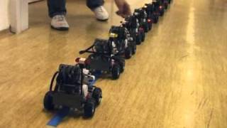 Platooning experiments with Lego Mindstorms robotic vehicles [upl. by Daugherty]