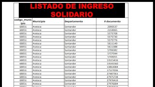 INGRESO SOLIDARIO POR FIN UN LISTADO PARA CONSULTAR SI SOMOS BENEFICIARIOS [upl. by Liban]